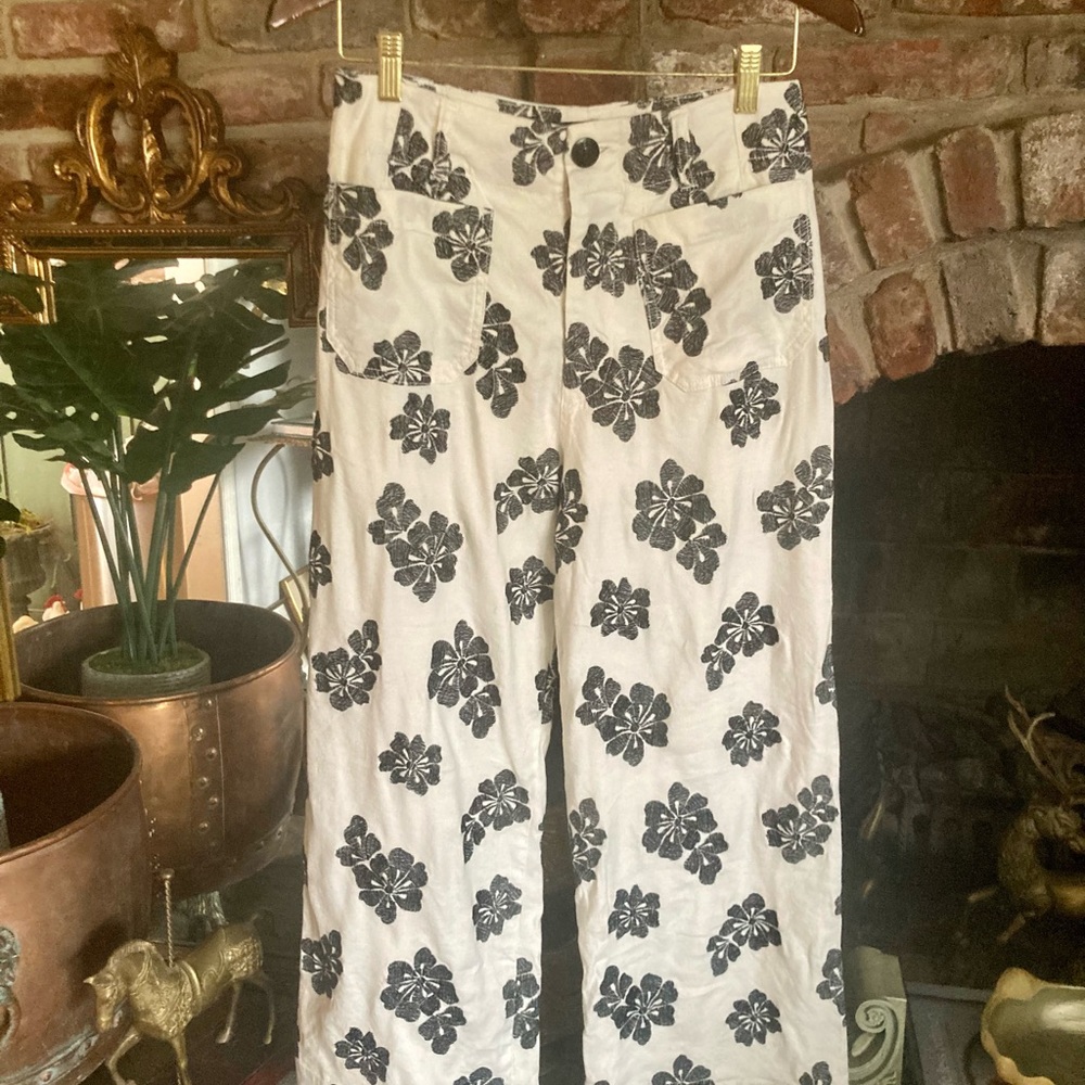 🆕 Anthropologie | Mauve The Colette Cropped Embroidered Floral Wide Leg Pants - Picture 7 of 16